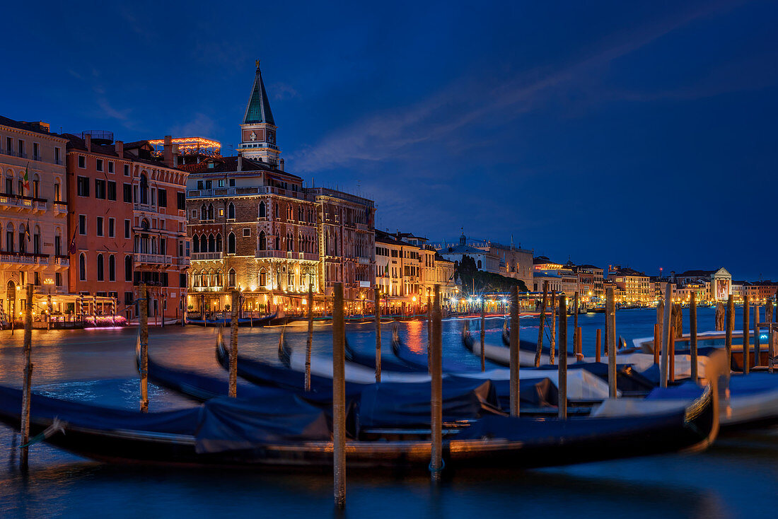 At night on the Grand Canal, Venice, Veneto, Italy, Europe
