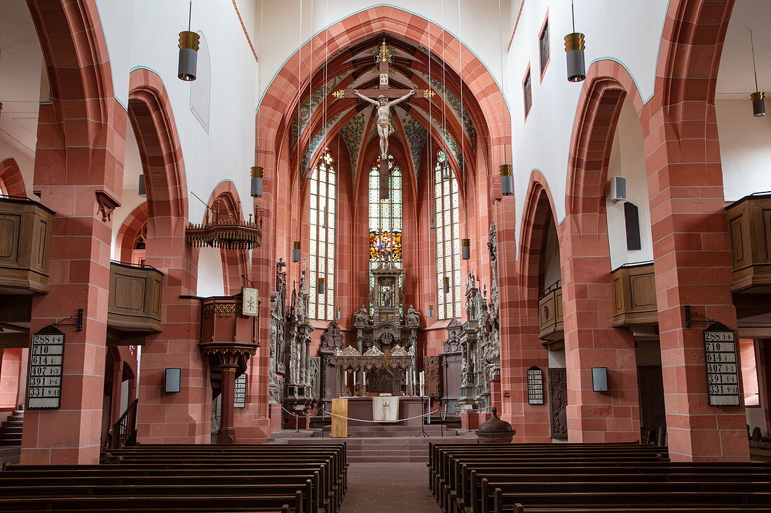 Interior view of the collegiate church, Wertheim, Spessart-Mainland, Franconia, Baden-Wuerttemberg, Germany, Europe