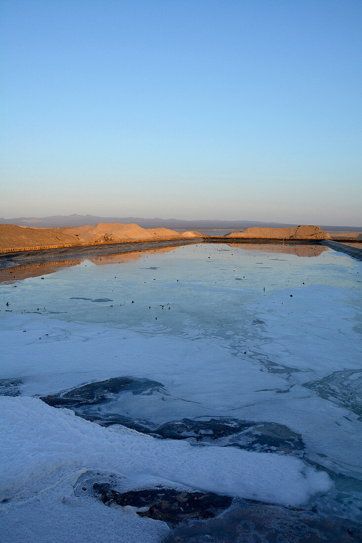 Ethiopia; Afar region; Danakil Desert; Salt pans at Afrera Lake; Water basins for salt extraction; extensive salt mining around the lake