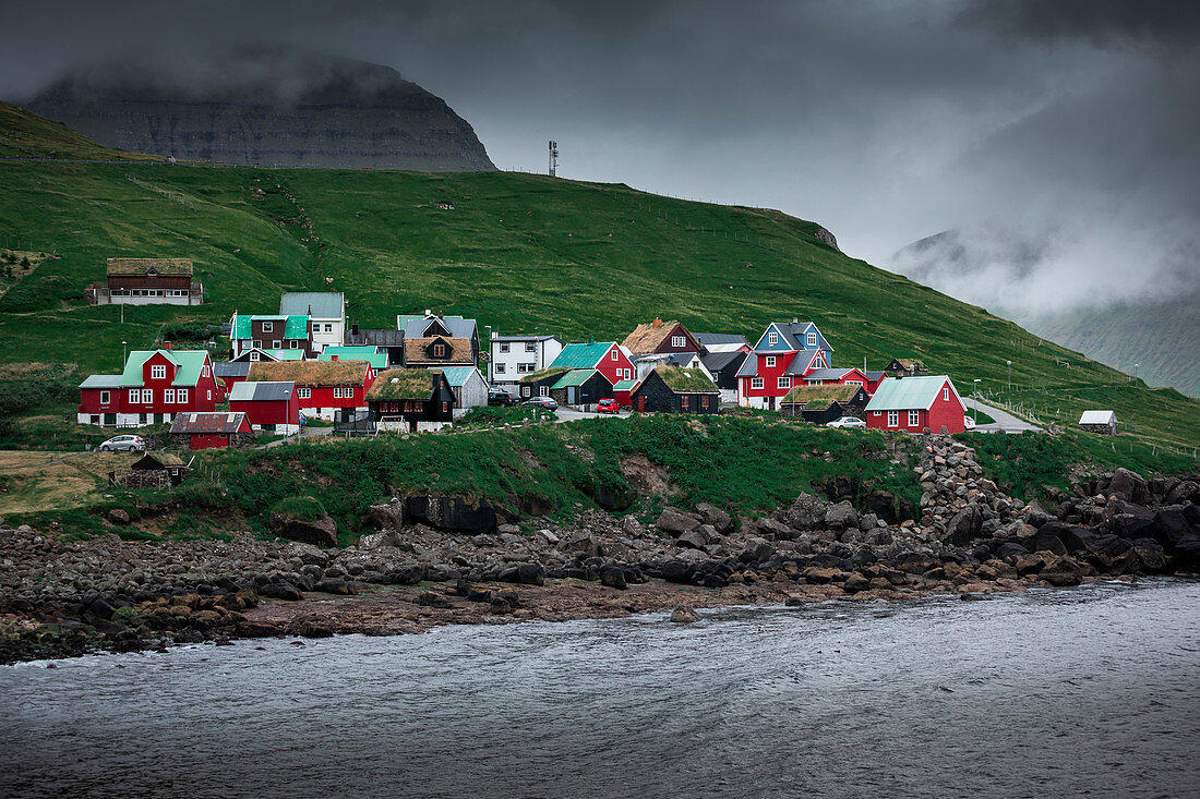 Colorful houses in the village of Elduvík on Eysturoy, Faroe Islands