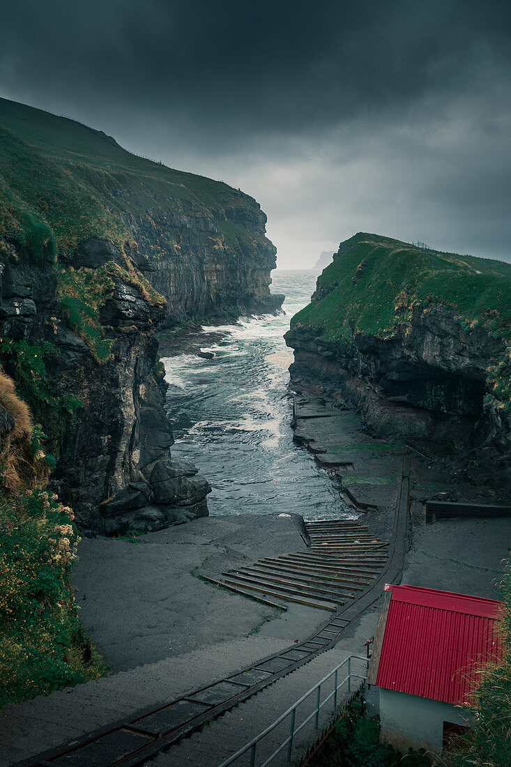 Gorge in the village of Gjogv on Eysteroy, Faroe Islands