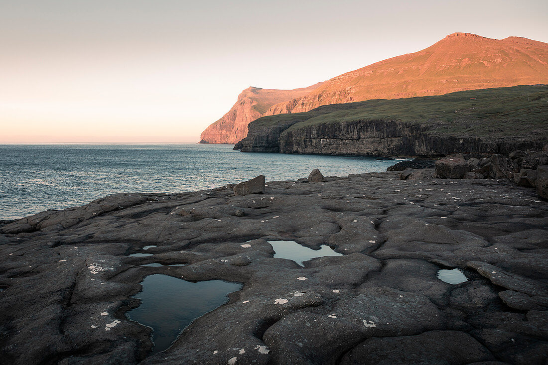 Sunrise on the coast of Eidi, Eysteroy, Faroe Islands