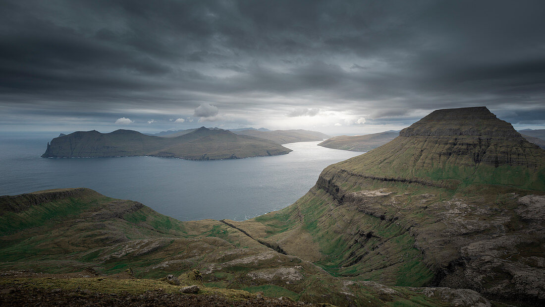 Panorama of Streymoy and Vagar with clouds, Faroe Islands