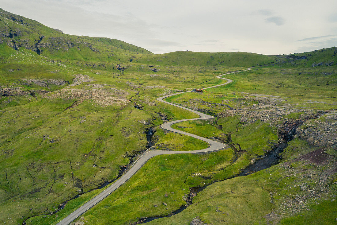 Winding road to Norðradalur on Streymoy, Faroe Islands