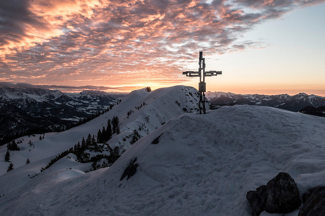 Sunset at the summit of the Hörndlwand, Chiemgau Alps, Ruhpolding, Bavaria, Germany