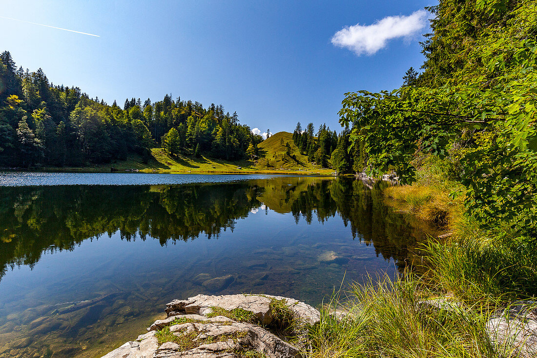 Autumn day at Taubensee near Reit im Winkl, Reit im Winkl, Chiemgau, Bavaria, Germany