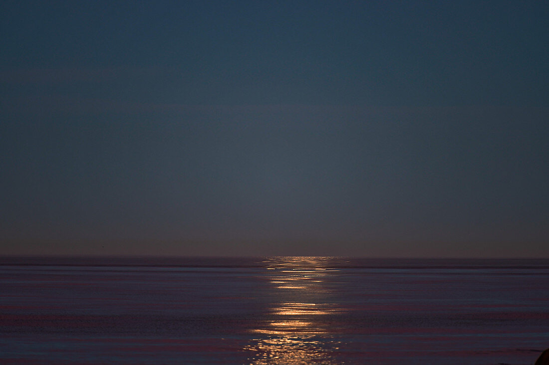 View of the sea with shining trail of the moon, Grimsholmen, Halland, Sweden