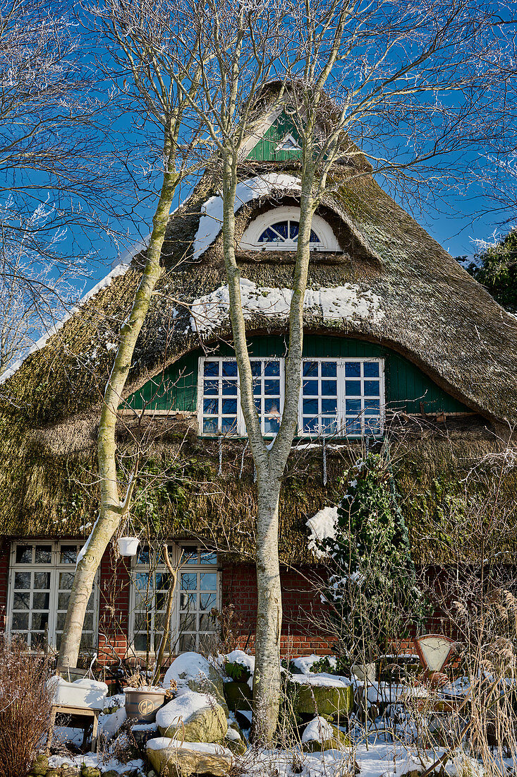 Wintry fairytale house, Dorum, Lower Saxony, Germany
