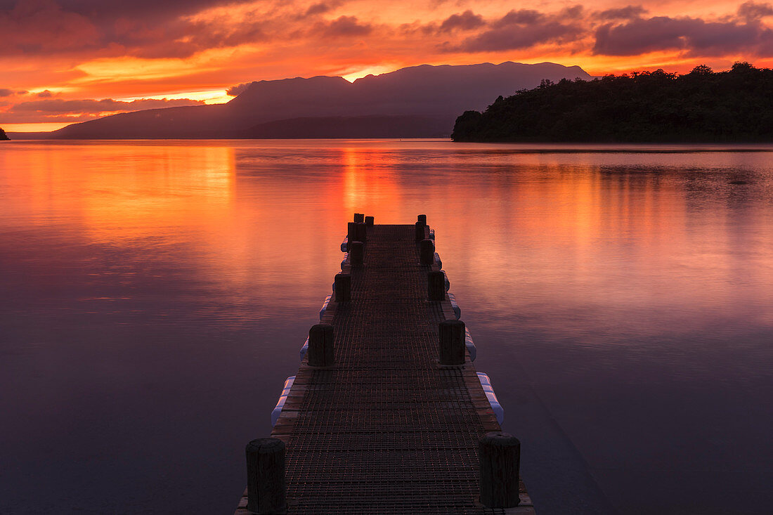 Lake Tarawera at sunrise, Rotorua, North Island, New Zealand, Pacific