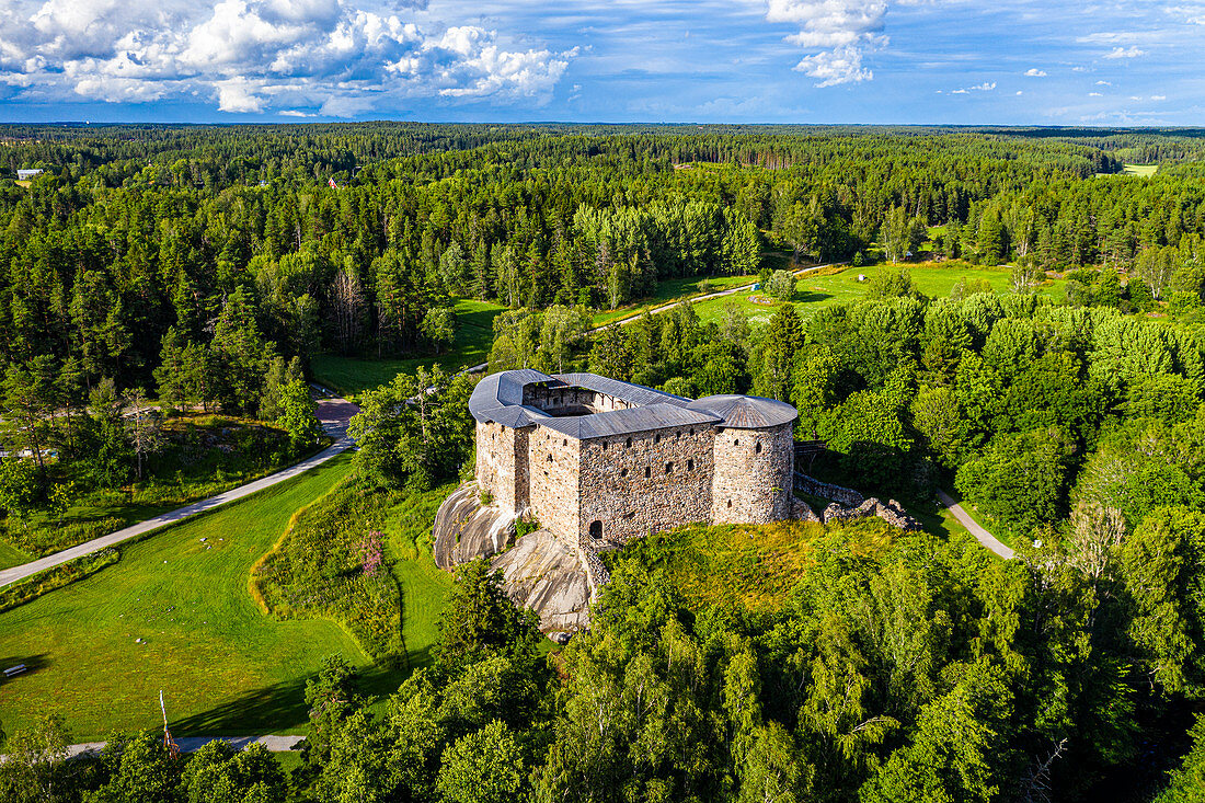 Aerial of Raseburg Castle, southern Finland, Europe