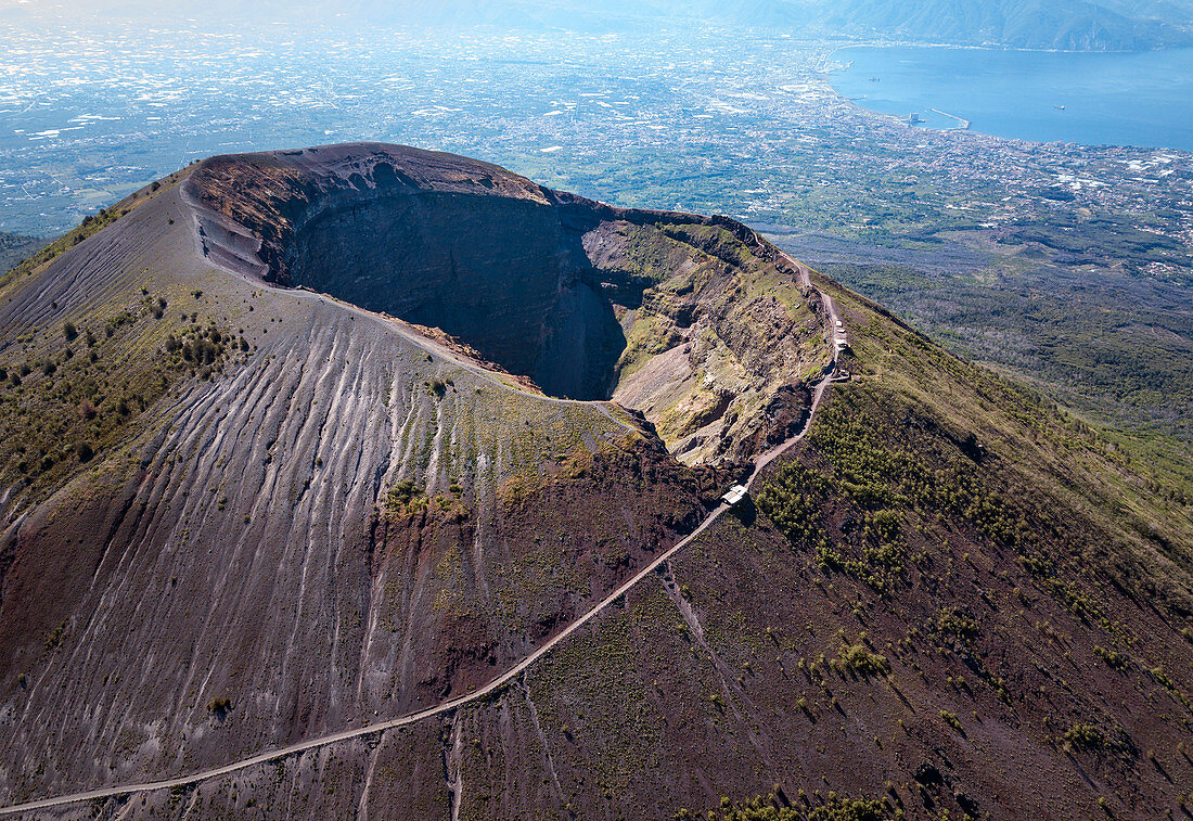 Aerial view of Mount Vesuvius volcano, Naples, Campania, Italy, Europe