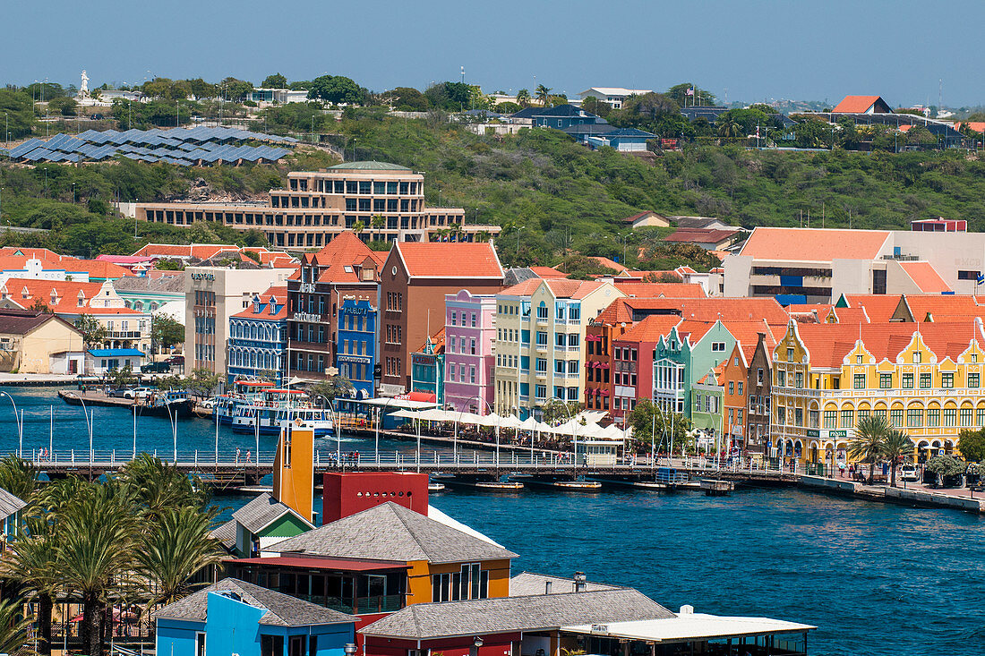 Aerial view of capital city Willemstad, UNESCO World Heritage Site, Curacao, ABC Islands, Dutch Antilles, Caribbean, Central America