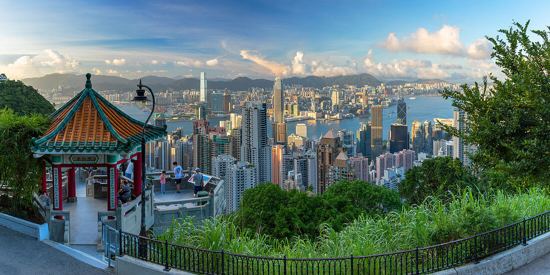 Lion Pavilion on Victoria Peak and skyline, Hong Kong, China, Asia