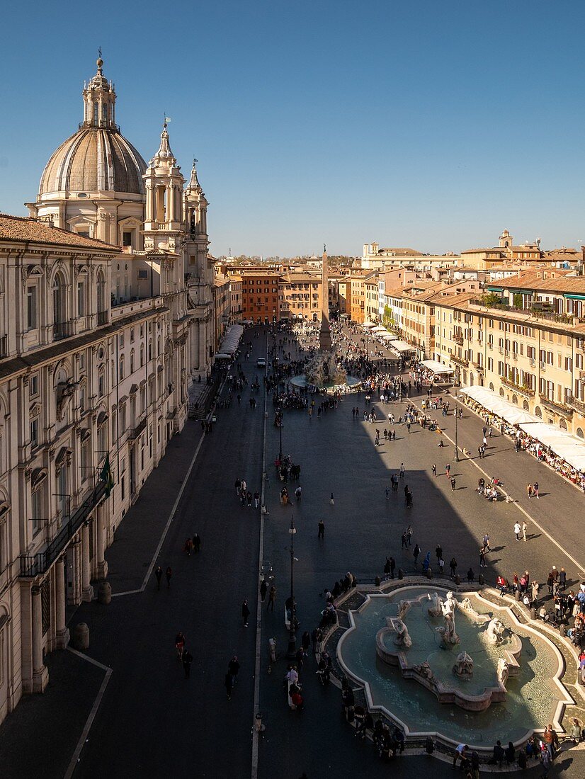An elevated view of Piazza Navona. Italy, Lazio, Province of Rome, Rome.