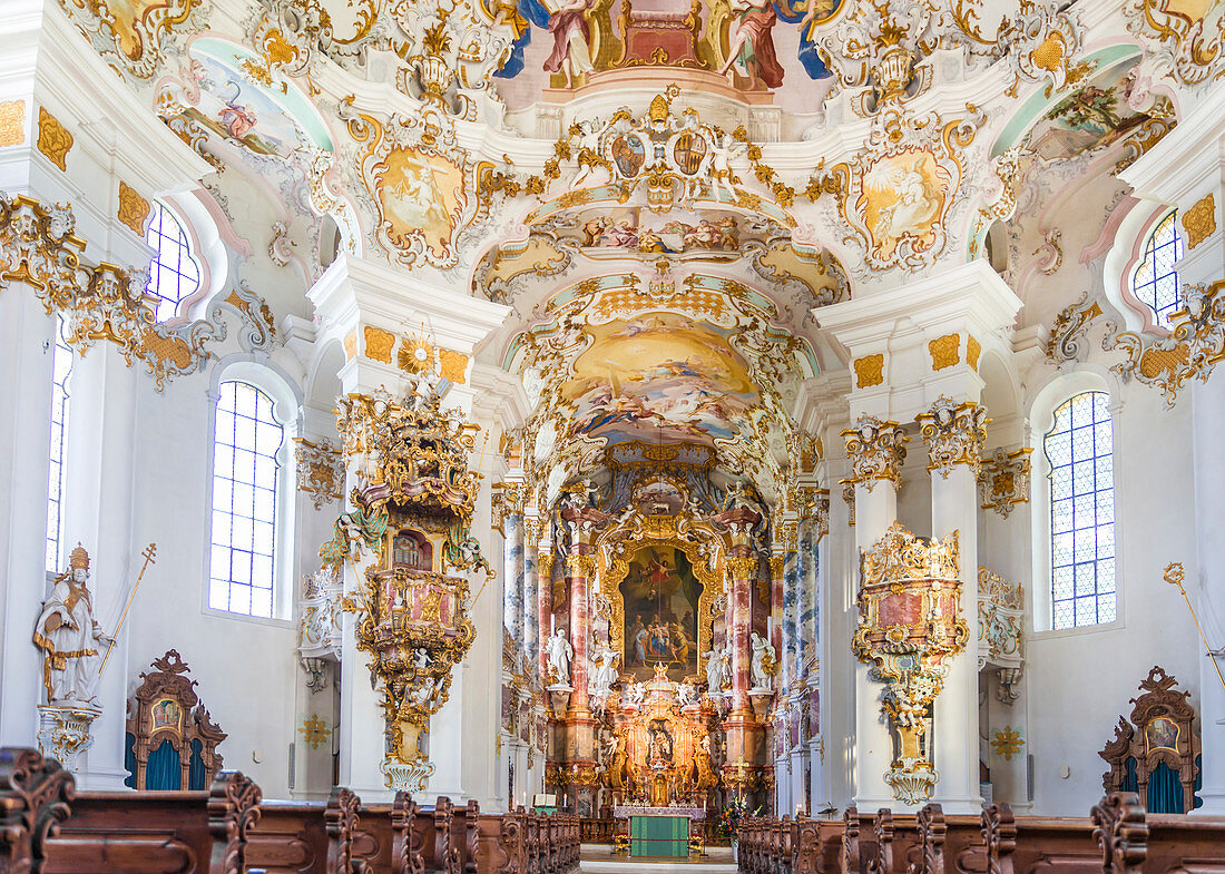 Altar der Wieskirche bei Steingaden, Oberbayern, Allgäu, Bayern, Deutschland