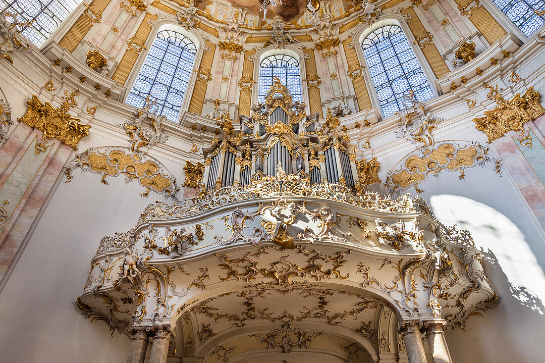 Church organ of the Benedictine Abbey Ettal, Upper Bavaria, Allgäu, Bavaria, Germany
