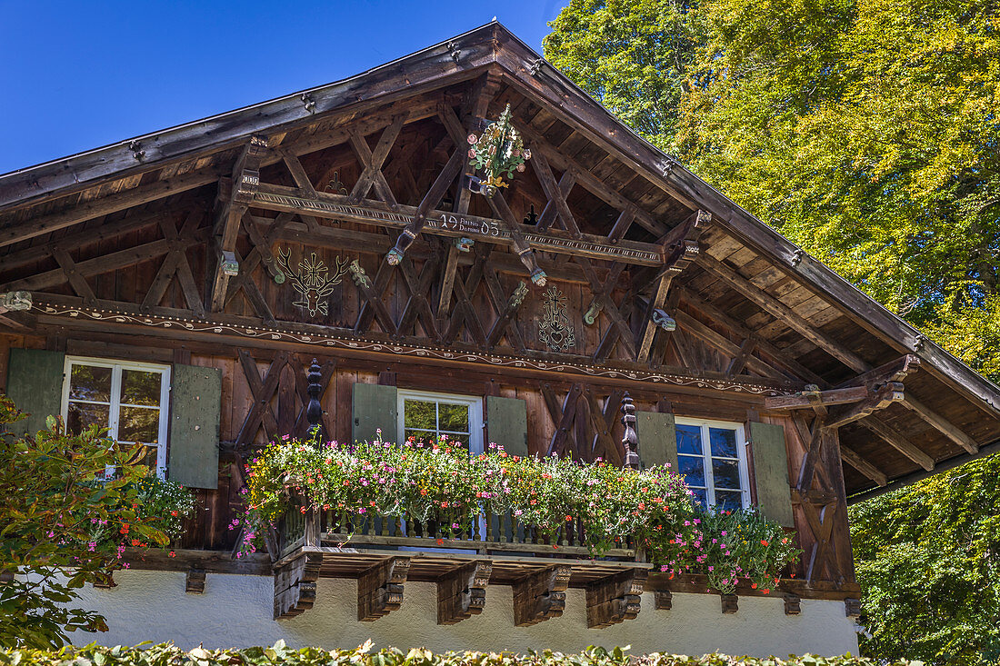 Historic farmhouse in Ettal, Upper Bavaria, Allgäu, Bavaria, Germany