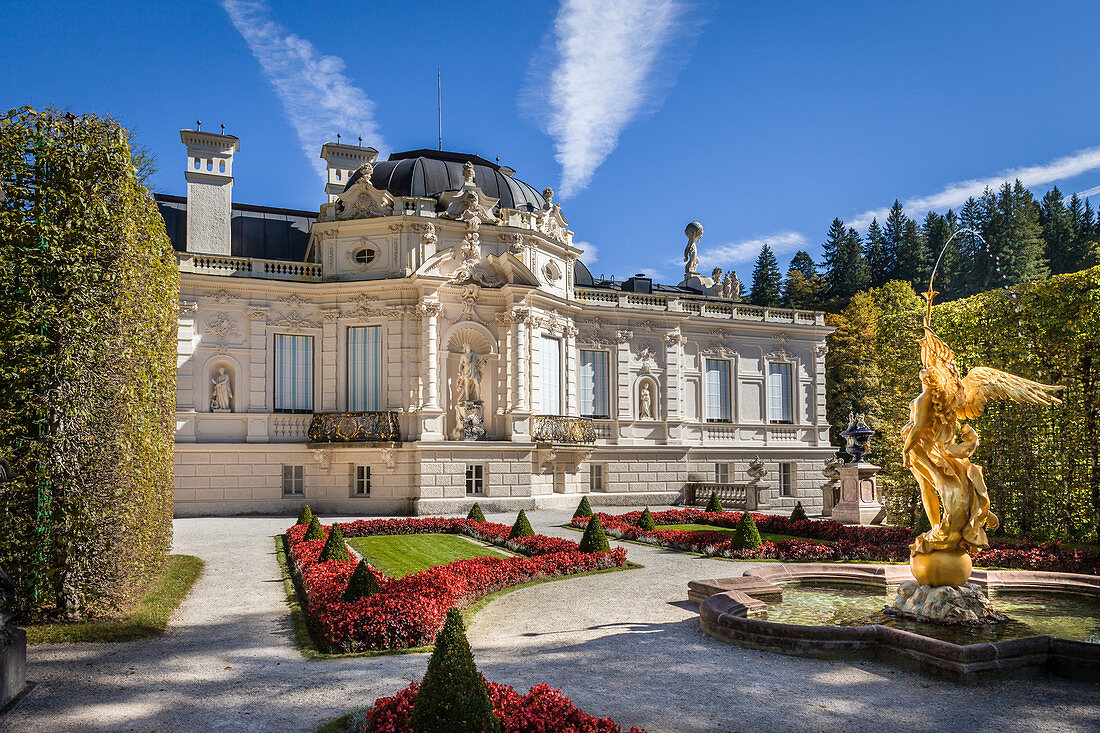 Park (west parterre) of Linderhof Palace, Ettal, Allgäu, Bavaria, Germany