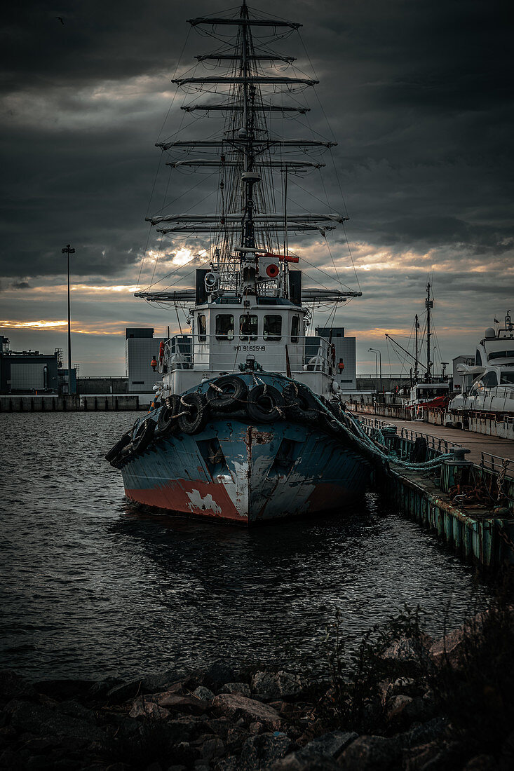 The old ship in the port of Fort Constantine in Kronstadt, Russia