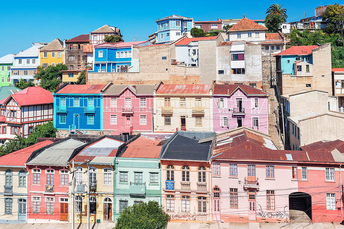 Traditional houses, historic district, Valparaiso, Unesco World Heritage Site, Chile 