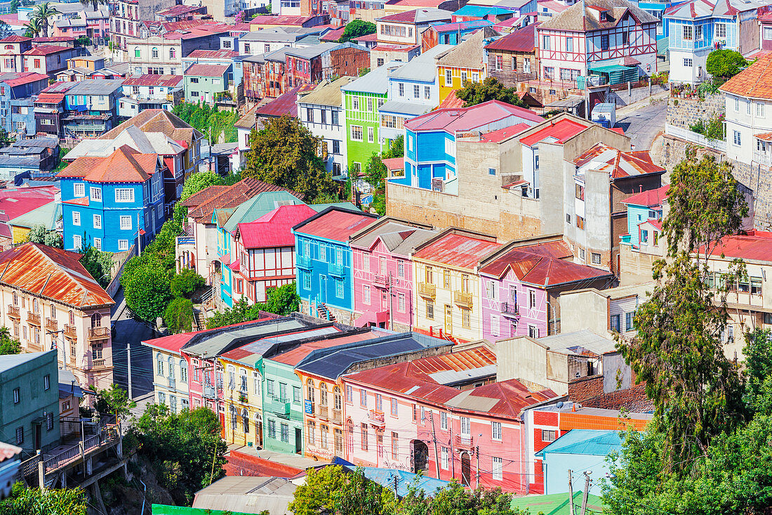 Traditionelle Häuser, historisches Viertel, Valparaiso, Chile, Südamerika