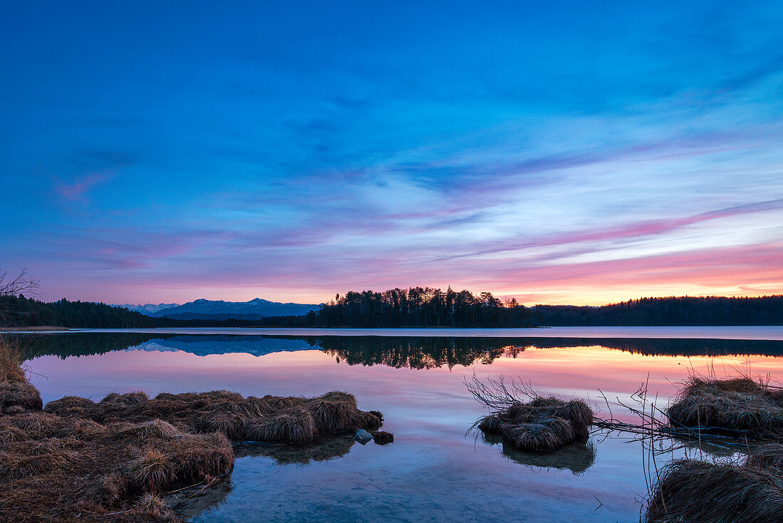 After sunset at the Great Ostersee, Bavaria, Germany, Europe