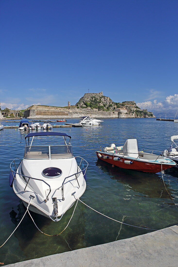 Marina and Old Venetian Fortress, Kerkira, Corfu Town, Corfu Island, Ionian Islands, Greece