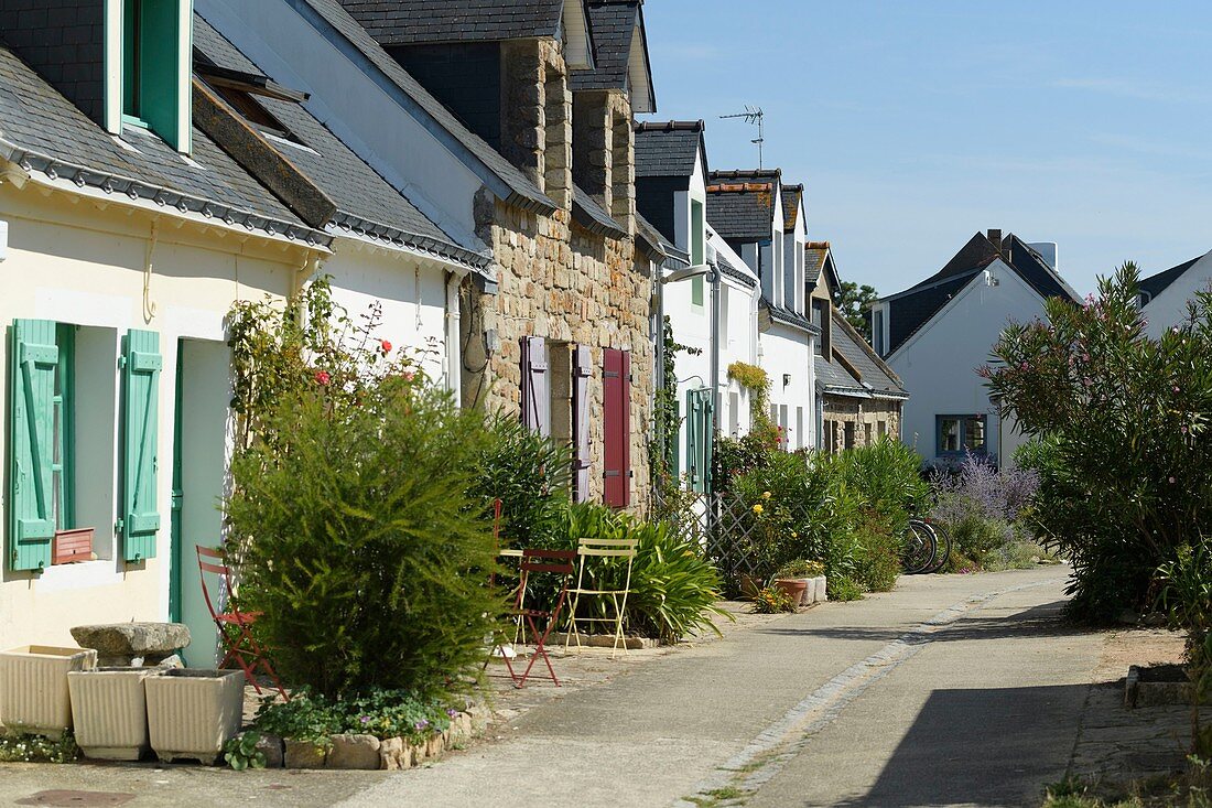 Frankreich, Morbihan, Houat, das Dorf und seine typischen Häuser