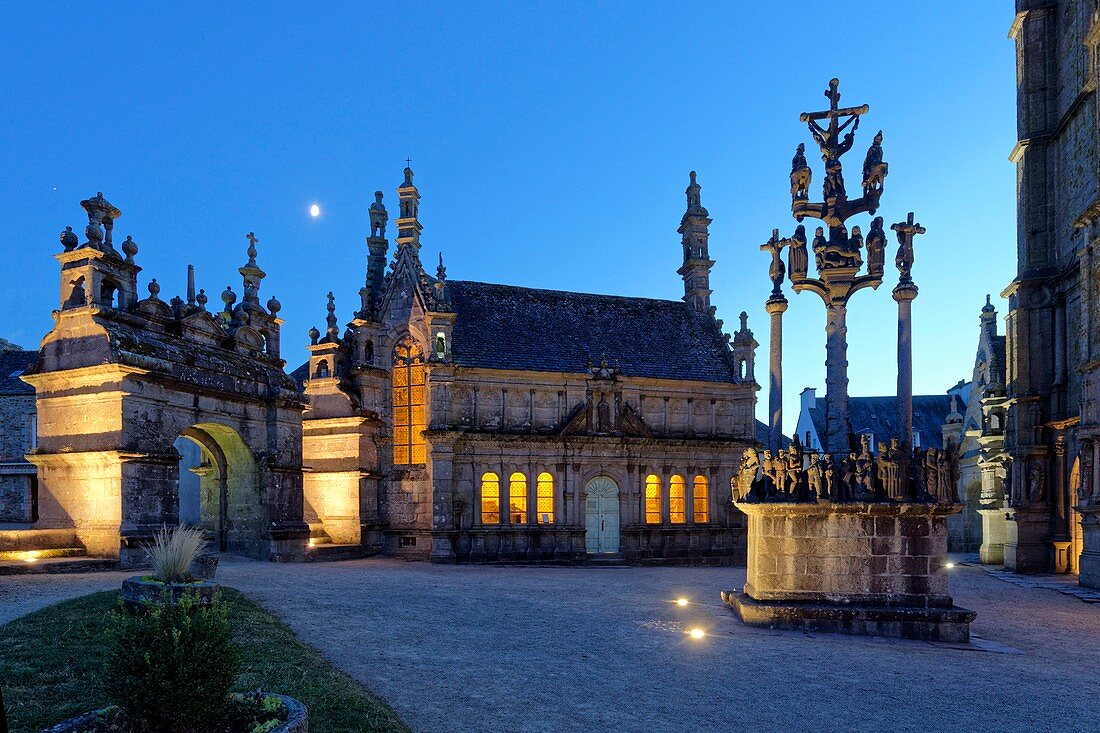 France, Finistere, stop on the Way of St James, St Thegonnec, parish enclosure, the church, the calvary and the ossuary