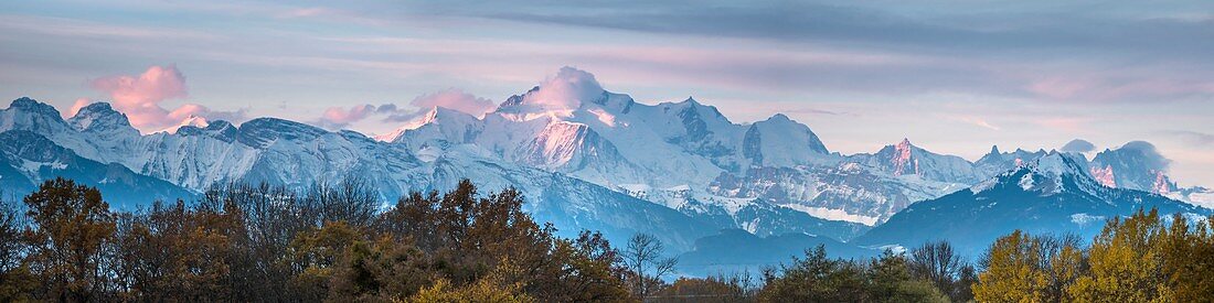 France, Ain, Mont Blanc panorama from Ain