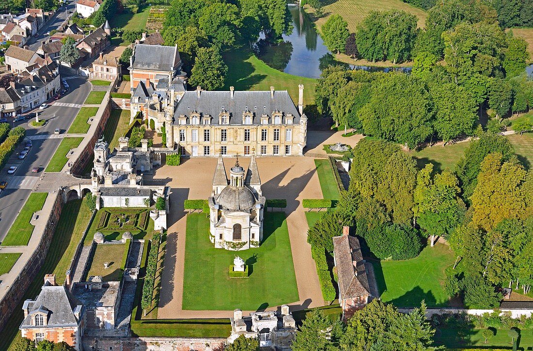 France, Eure et Loir, Chateau d'Anet, 16th century Renaissance castle commissioned by Henry II to Diane de Poitiers (aerial view)