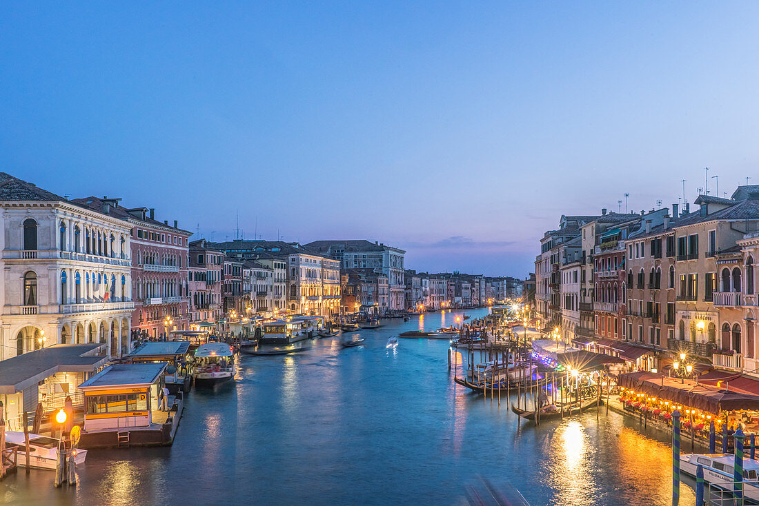 View at sunset, the Grand Canal and palazzos, historic renaissance architecture, UNESCO world heritage site.