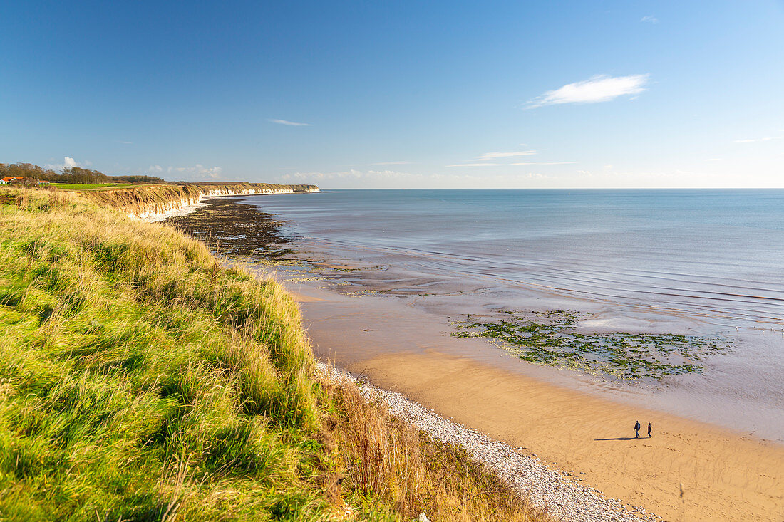 Ansicht von Flamborough Head von der Küste von North Beach, Bridlington, North Yorkshire, England, Vereinigtes Königreich, Europa