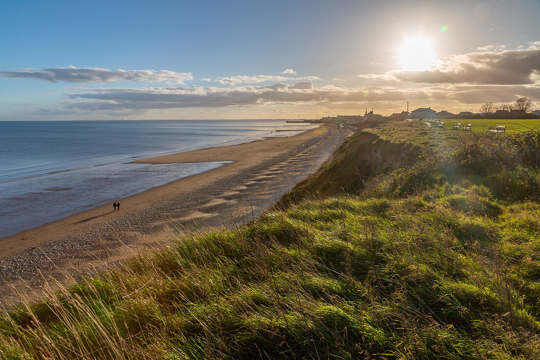 View of Bridlington from North Beach shoreline, Bridlington, North Yorkshire, England, United Kingdom, Europe