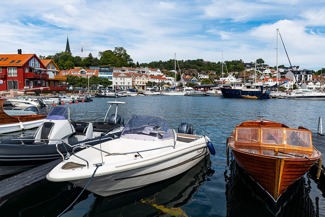 Harbour of the historic harbour town of Grimstad, Agder County, Norway, Scandinavia, Europe