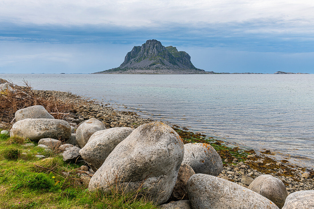 Huge monolith in the UNESCO World Heritage Site, the Vega Archipelago, Norway, Scandinavia, Europe