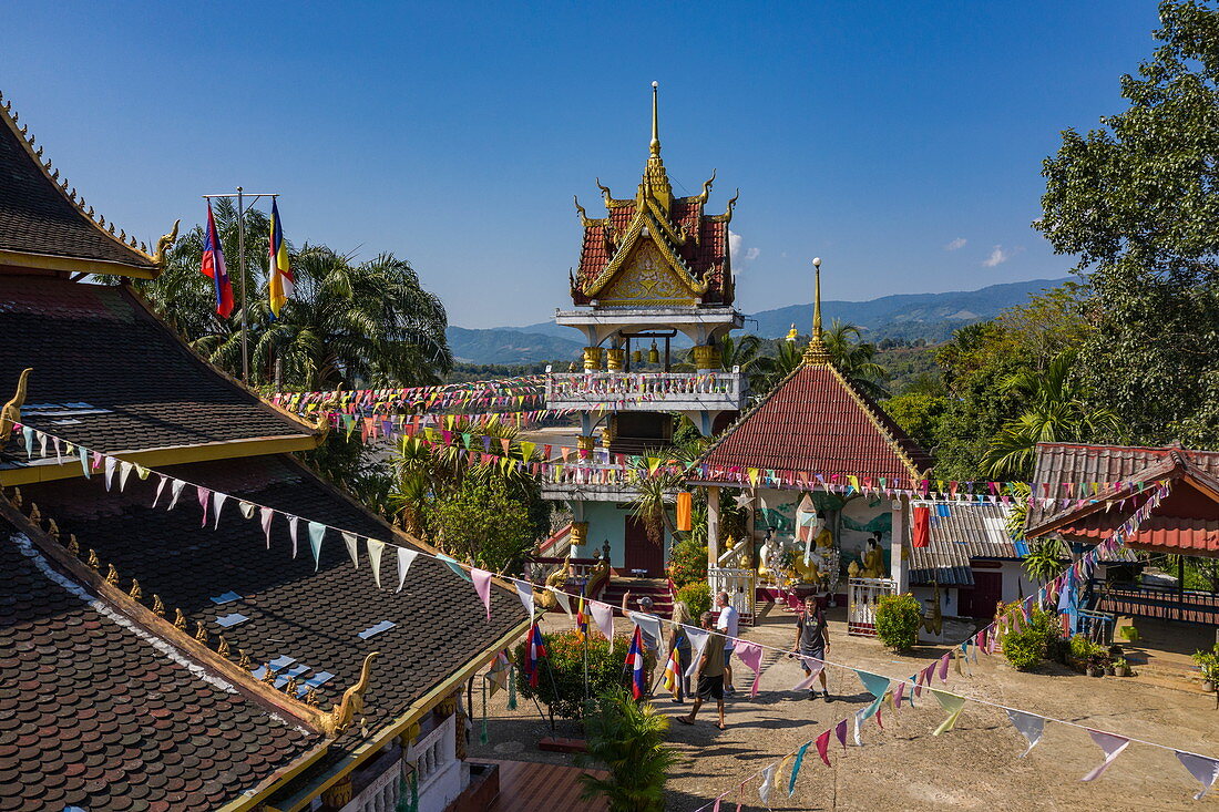 Aerial view from Vat Chom Khao Manilat Temple, Huoayxay (Huay Xai), Bokeo Province, Laos, Asia