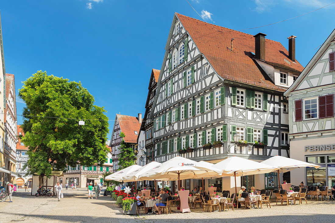 Street cafes and restaurants in pedestrian area, Schorndorf, Schorndorf, Baden-Wurttemberg, Germany, Europe