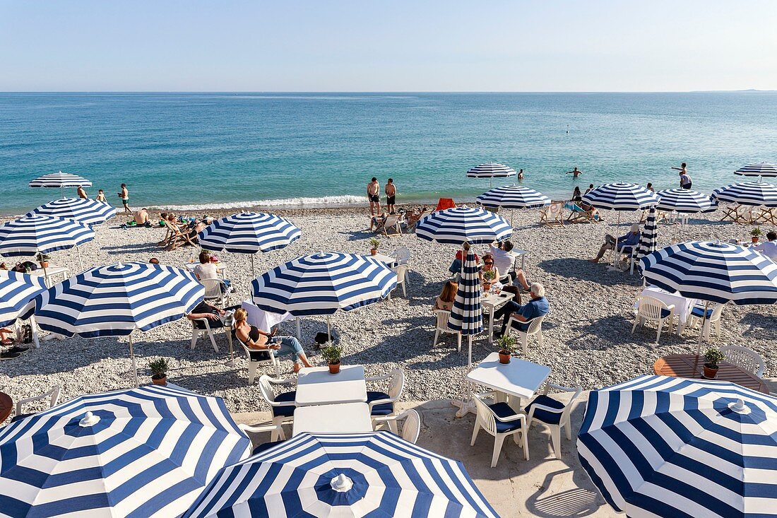 France, Alpes Maritimes, Nice, Promenade des Anglais, beach terrace Rhul