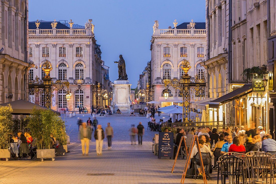 France, Meurthe et Moselle, Nancy, street Stanislas and Place Stanislas with his statue or former Royal Place listed as World Heritage by UNESCO built by Stanislas Leszczynski king of Poland and last Duke of Lorraine in the 18th century