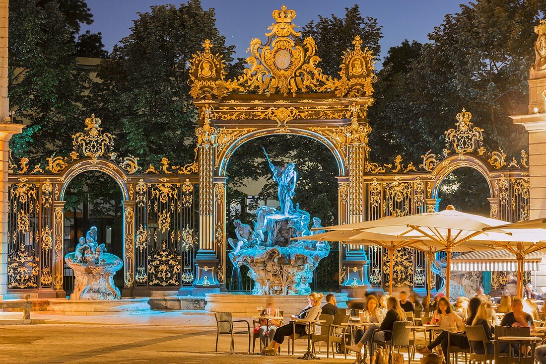 France, Meurthe et Moselle, Nancy, Place Stanislas or former Royal Place listed as World Heritage by UNESCO built by Stanislas Leszczynski king of Poland and last Duke of Lorraine in the 18th century, the fountain of Neptune