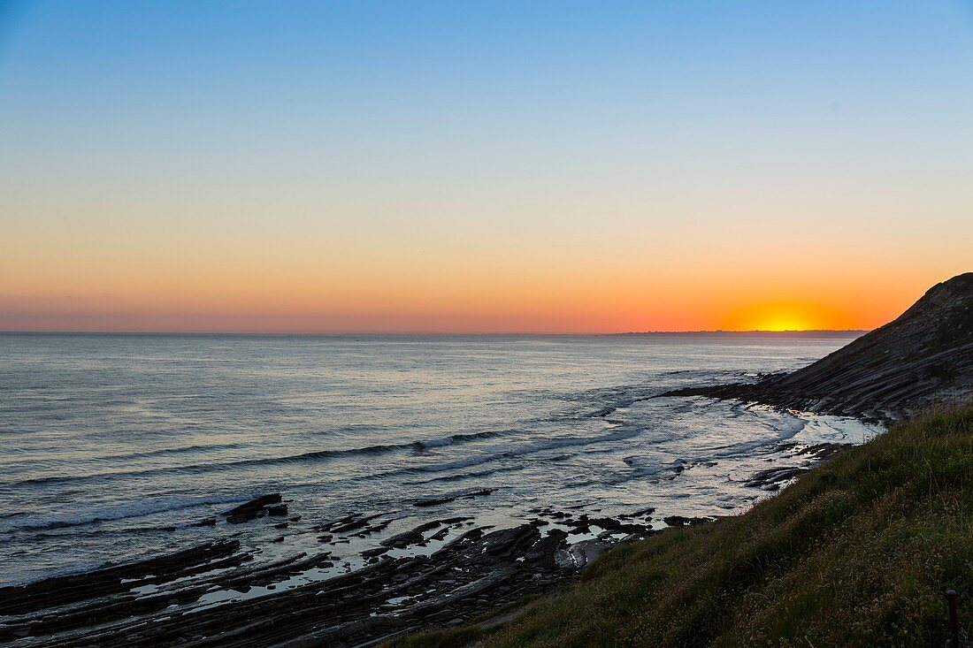 France, Pyrenees Atlantique, Pays Basque, Urrugne, sunrise on the Bask Corniche