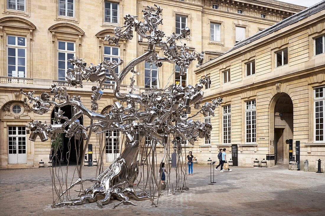 France, Paris, 11 Conti Museum, Currency of Paris, People Tree, Artwork of Subodh Gupta, exhibited in the courtyard