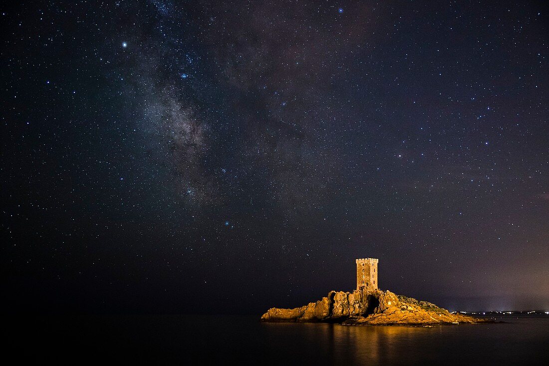 France, Var, Saint Raphael, the Dramont, the cloud of the Milky Way and the tower of the ?le d'Or