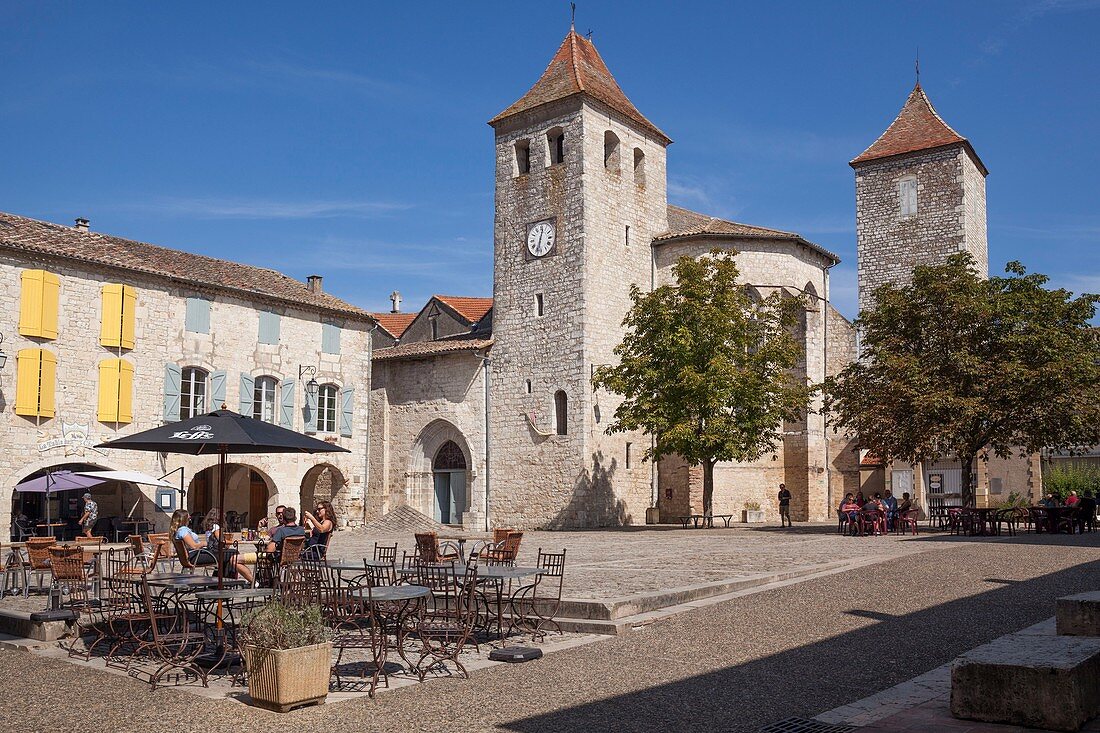 Frankreich, Tarn et Garonne, Lauzerte, mit der Bezeichnung Les Plus Beaux Villages de France (die schönsten Dörfer Frankreichs), halten am El Camino de Santiago, dem Cornieres-Platz