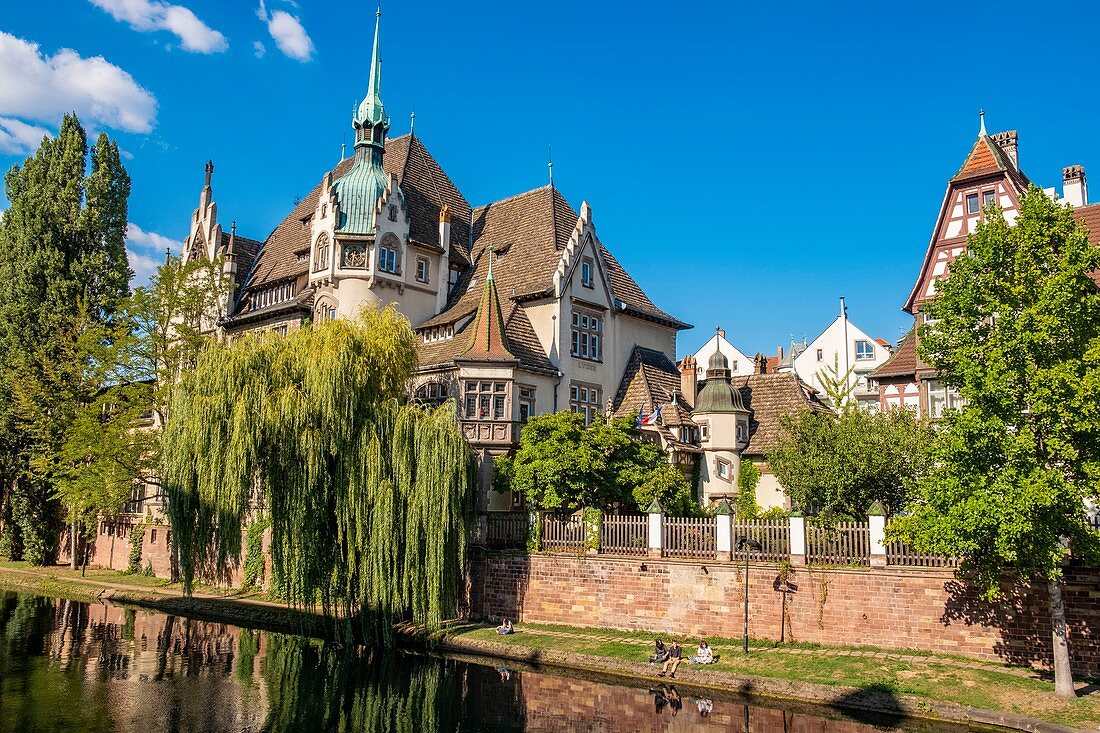 France, Bas Rhin, Strasbourg, old city listed as World Heritage by UNESCO, the banks of the River Ill and Pontonniers High School