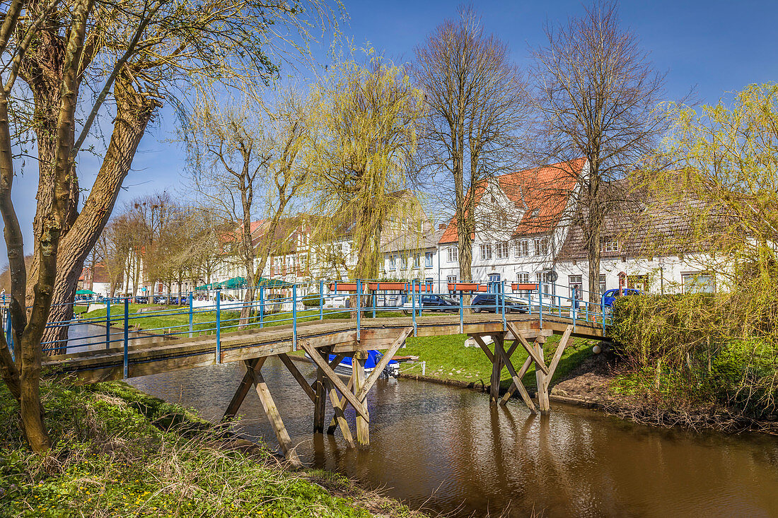Canal in the old town of Friedrichstadt, North Friesland, Schleswig-Holstein