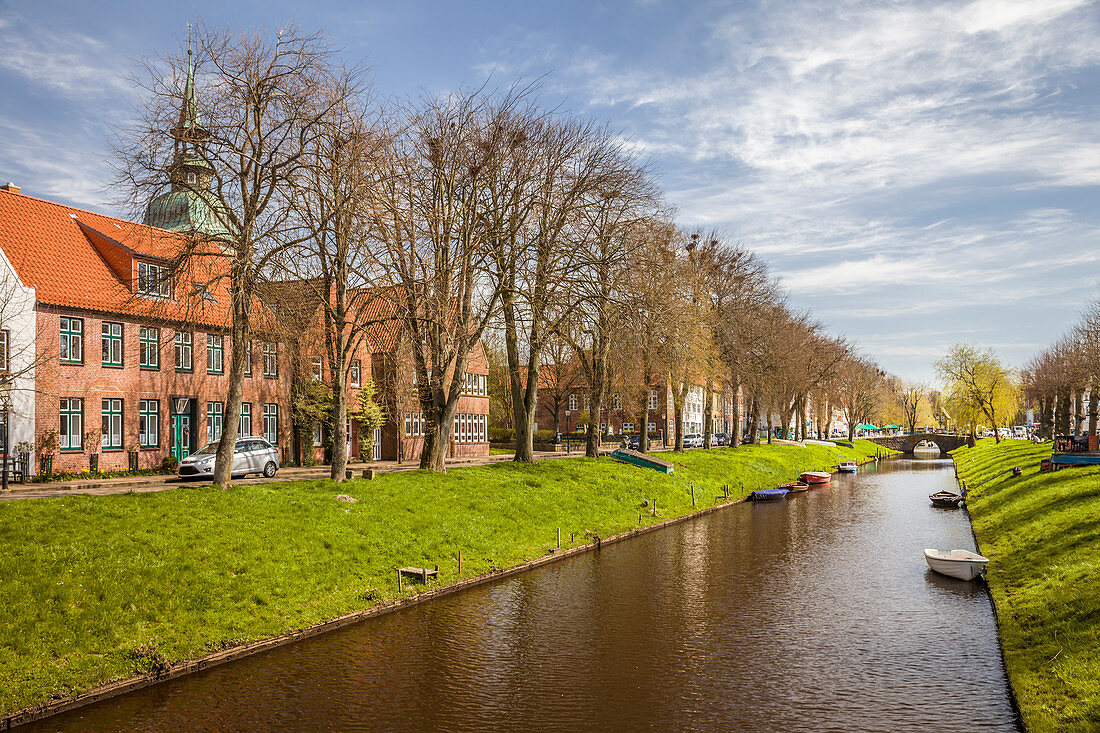 Canal in the old town of Friedrichstadt, North Friesland, Schleswig-Holstein