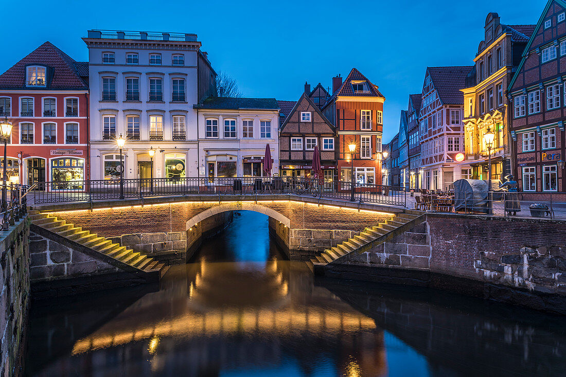 Evening at the old Hanseatic harbor in Stade, Lower Saxony, Germany