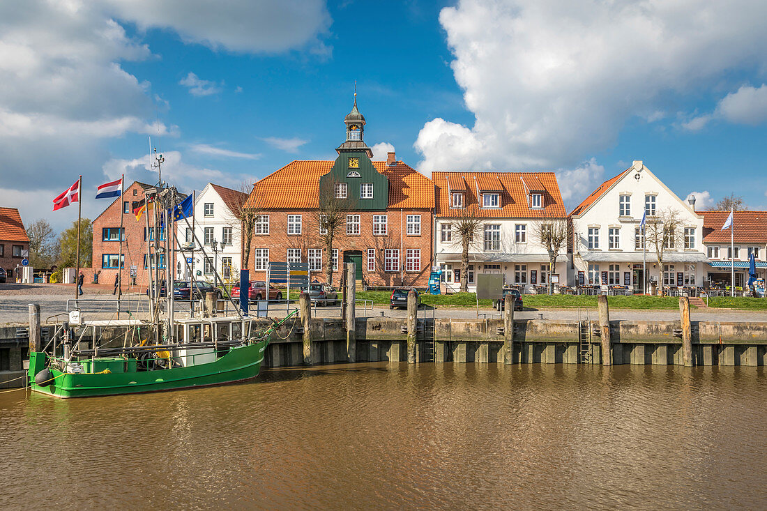 Harbor house and historic houses at the harbor of Tönning, North Friesland, Schleswig-Holstein